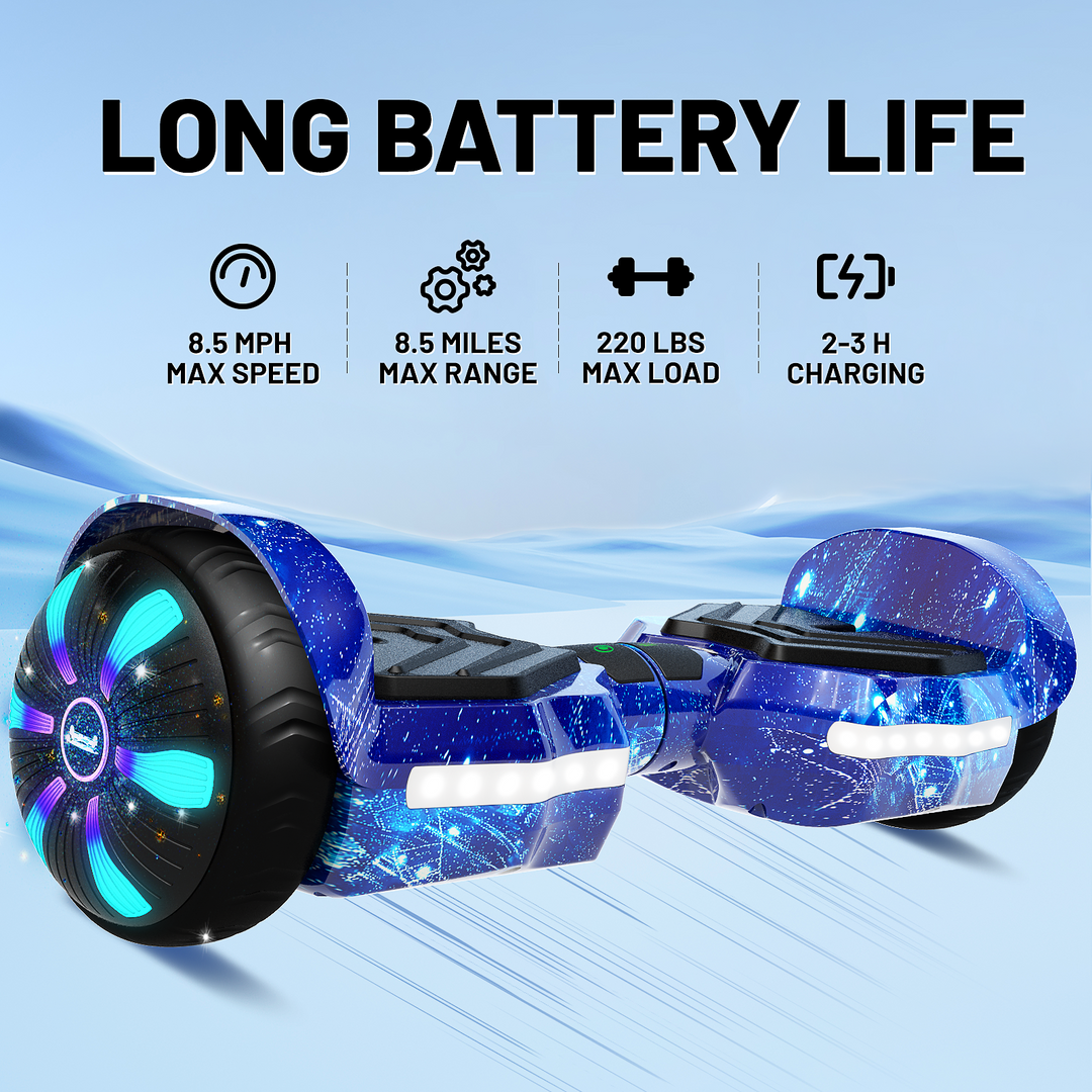 SIMATE Version LED Hoverboard 6.5'' 8.5Mph | 8 Miles Range |  Galaxy Blue with Bluetooth