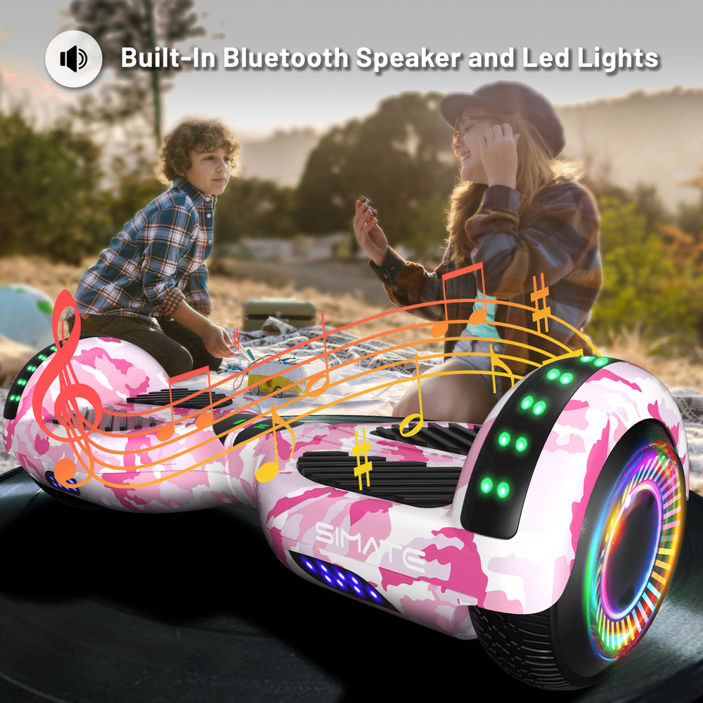 Apato Bluetooth Hoverboard 6.5'' 7.3 Mph | 7.5 Miles Range | Pink Camo for kids