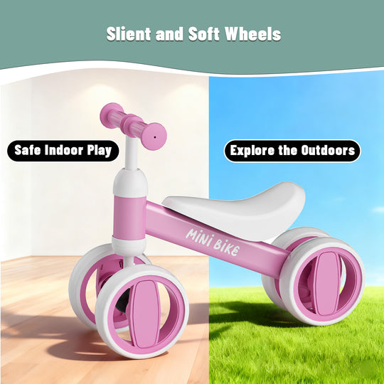 SIMATE Balance Bike Toys for 1 Year Old Boys Girls, 12-24 Month Toddler Ride on Toys, 4 Silent Wheels & Soft Seat, First Birthday Gifts for Baby Girls Boys