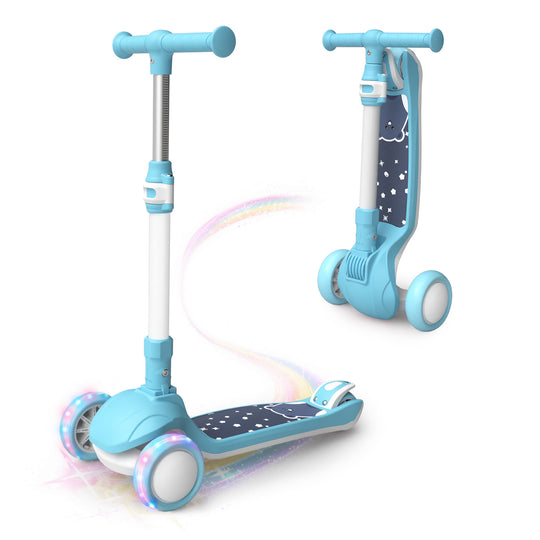SIMATE Kick Scooter for Kids Ages 2-8, 3 Wheels Scooter for Toddler with LED Light,3 Adjustable Handlebars, Suitable for Boys and Girls ,Blue