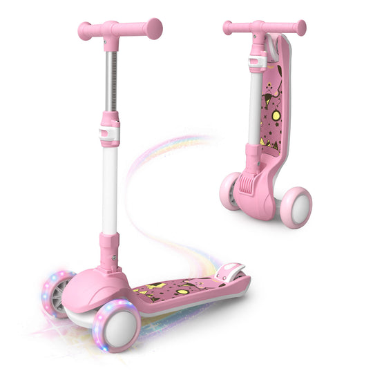 SIMATE Kick Scooter for Kids Ages 2-8, 3 Wheels Scooter for Toddler with LED Light,3 Adjustable Handlebars, Suitable for Boys and Girls ,Pink