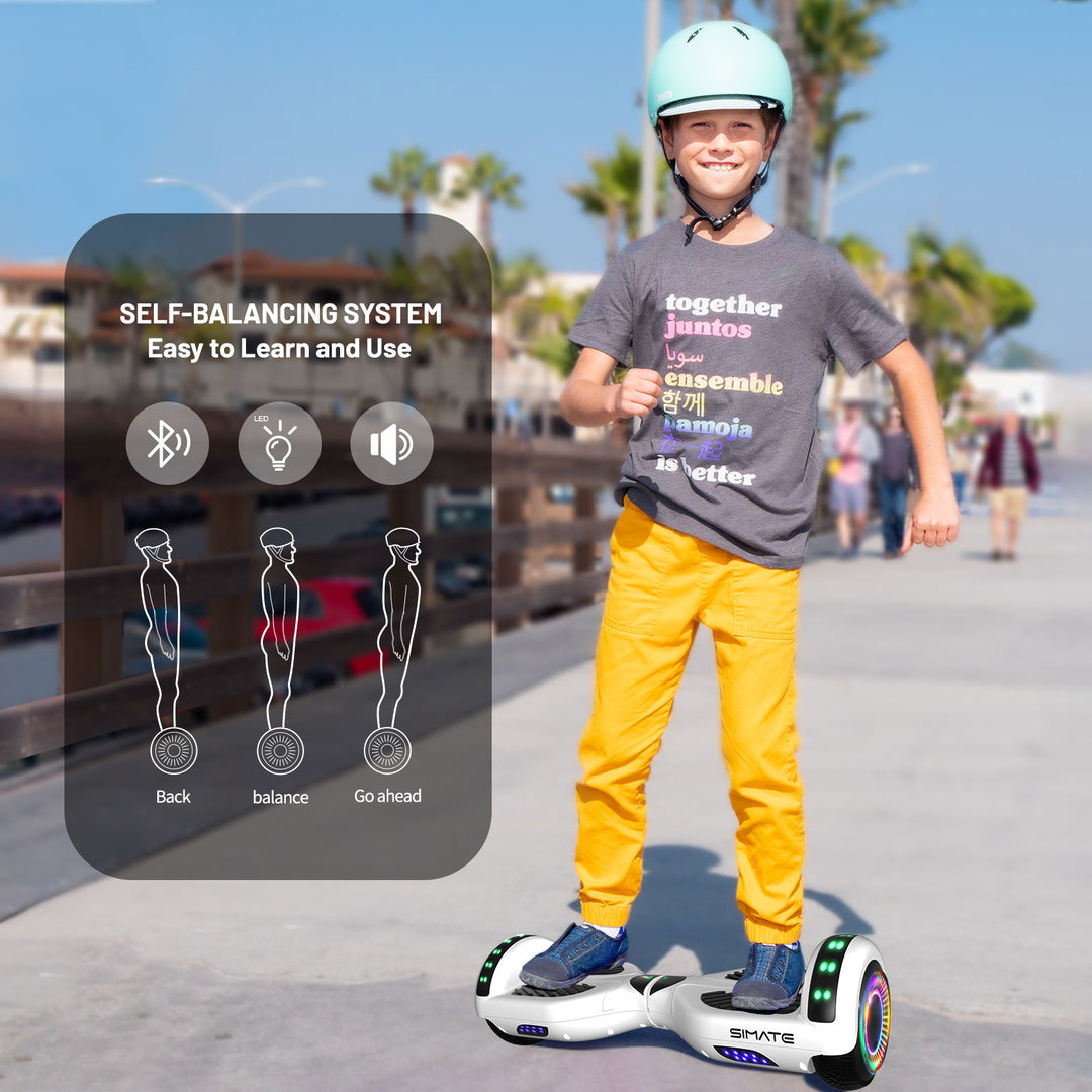 Apato Bluetooth Hoverboard 6.5'' 7.3 Mph | 7.5 Miles Range | White for kids