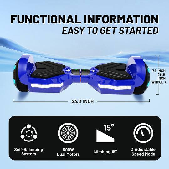SIMATE Version LED Hoverboard 6.5'' 8.5Mph | 8 Miles Range |  Dark Blue with Bluetooth