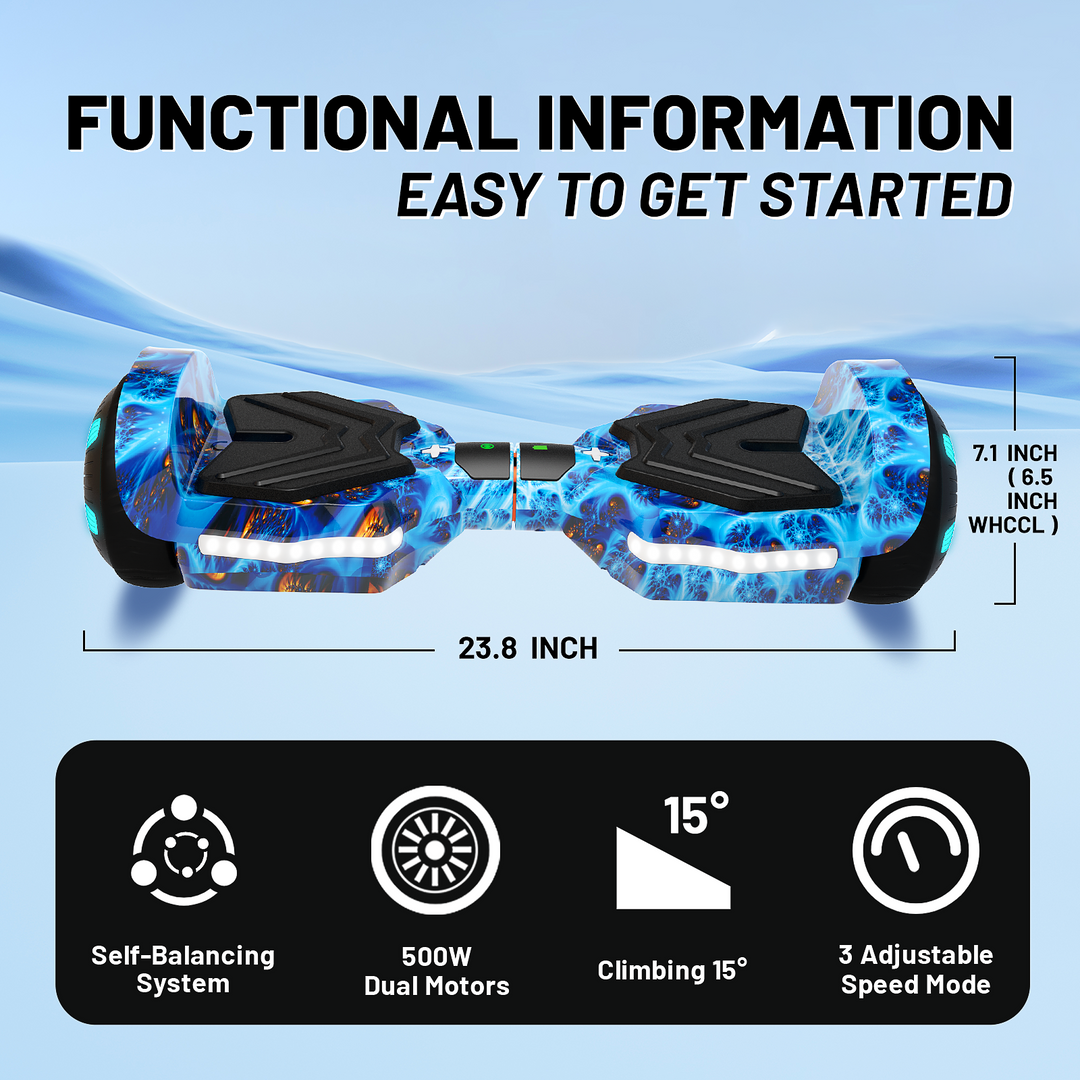 SIMATE Version LED Hoverboard 6.5'' 8.5Mph | 8 Miles Range | Planet with Bluetooth