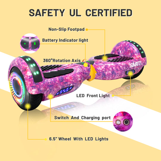 Apato Bluetooth Hoverboard 6.5'' 7.3 Mph | 7.5 Miles Range |   Galaxy Purple for kids