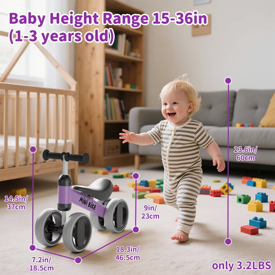 SIMATE Baby Balance Bike for 12-24 Months,Toddler balance Bicycle with 4 Wheels,Indoor & Outdoor Bike Riding Toy, First B-day Gift