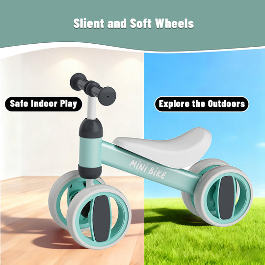 SIMATE Balance Bike Toys for 1 Year Old Boys Girls, 12-24 Month Toddler Ride on Toys, 4 Silent Wheels & Soft Seat, First Birthday Gifts for Baby Girls Boys