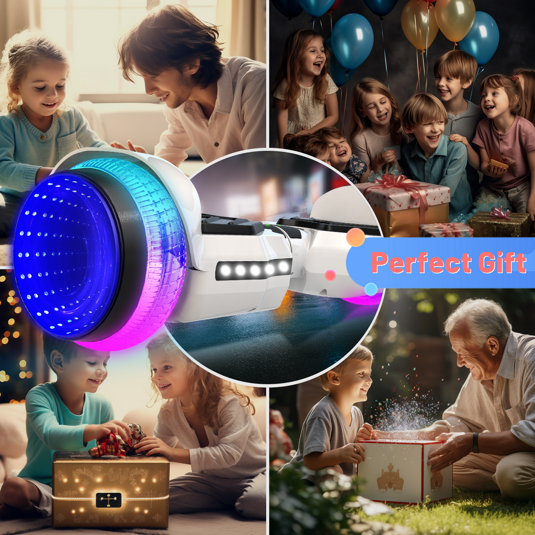SIMATE Hurricane Tunnel LED Hoverboard 6.5'' 8.5Mph | 8 Miles Range |   white with Bluetooth for kids