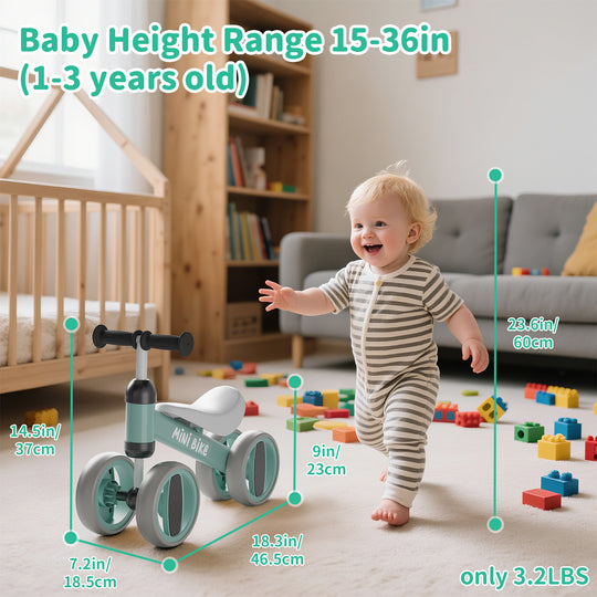 SIMATE Baby Balance Bike for 12-24 Months,Toddler balance Bicycle with 4 Wheels,Indoor & Outdoor Bike Riding Toy, First B-day Gift