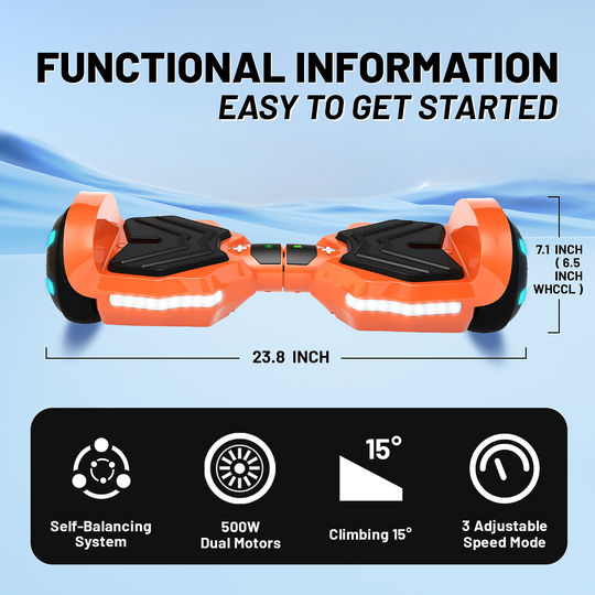 SIMATE Version LED Hoverboard 6.5'' 8.5Mph | 8 Miles Range |  Orange with Bluetooth