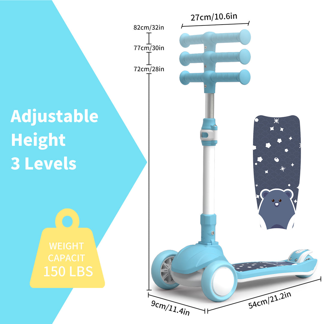SIMATE Kick Scooter for Kids Ages 2-8, 3 Wheels Scooter for Toddler with LED Light,3 Adjustable Handlebars, Suitable for Boys and Girls ,Blue