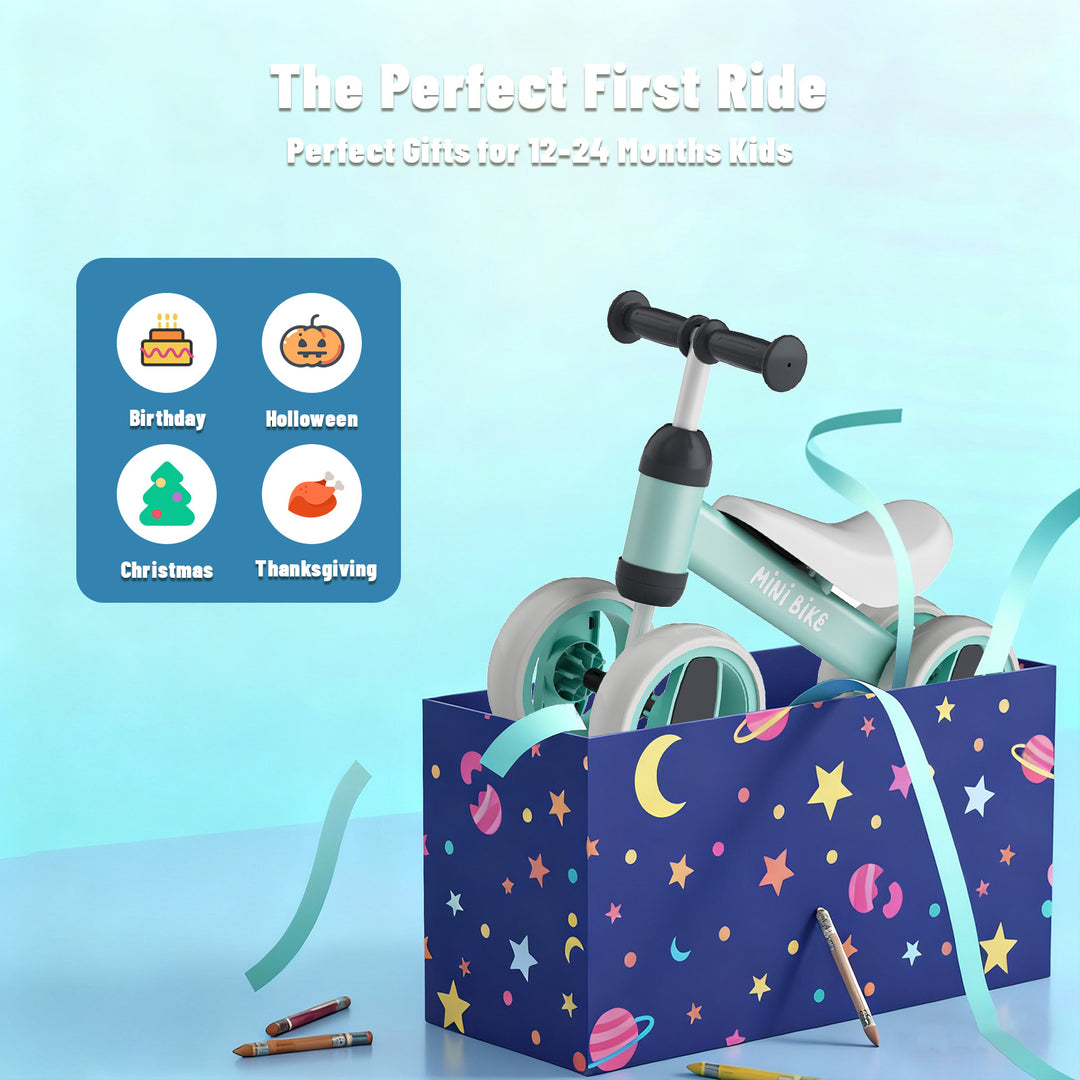 SIMATE Balance Bike Toys for 1 Year Old Boys Girls, 12-24 Month Toddler Ride on Toys, 4 Silent Wheels & Soft Seat, First Birthday Gifts for Baby Girls Boys