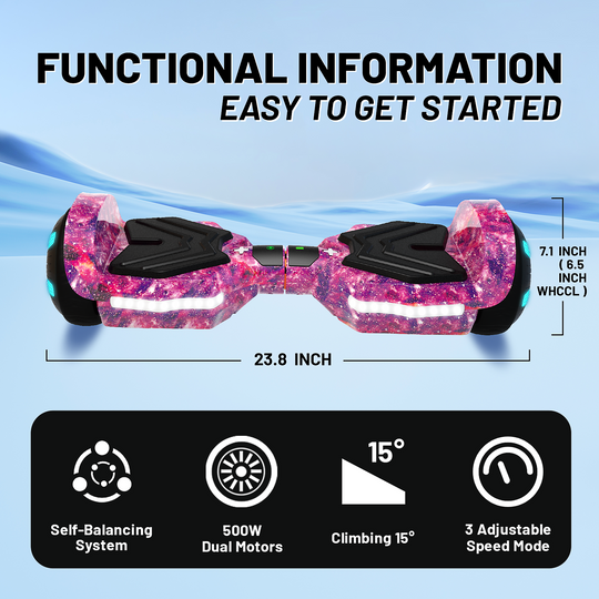 SIMATE Version LED Hoverboard 6.5'' 8.5Mph | 8 Miles Range |  Galaxy Purple with Bluetooth