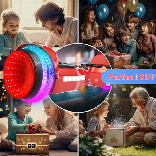 SIMATE Hurricane Tunnel LED Hoverboard 6.5'' 8.5Mph | 8 Miles Range |   Red with Bluetooth for kids