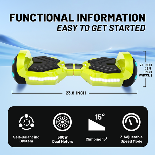 SIMATE Version LED Hoverboard 6.5'' 8.5Mph | 8 Miles Range | Light Green with Bluetooth