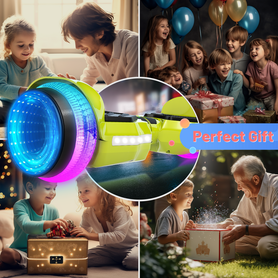 SIMATE Hurricane Tunnel LED Hoverboard 6.5'' 8.5Mph | 8 Miles Range |   Light Green with Bluetooth for kids