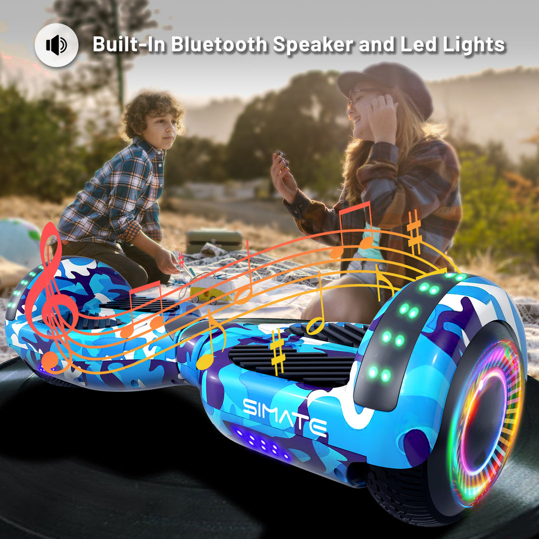 Apato Bluetooth Hoverboard 6.5'' 7.3 Mph | 7.5 Miles Range | Blue Camo for kids
