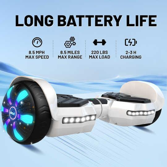 SIMATE Version LED Hoverboard 6.5'' 8.5Mph | 8 Miles Range | White