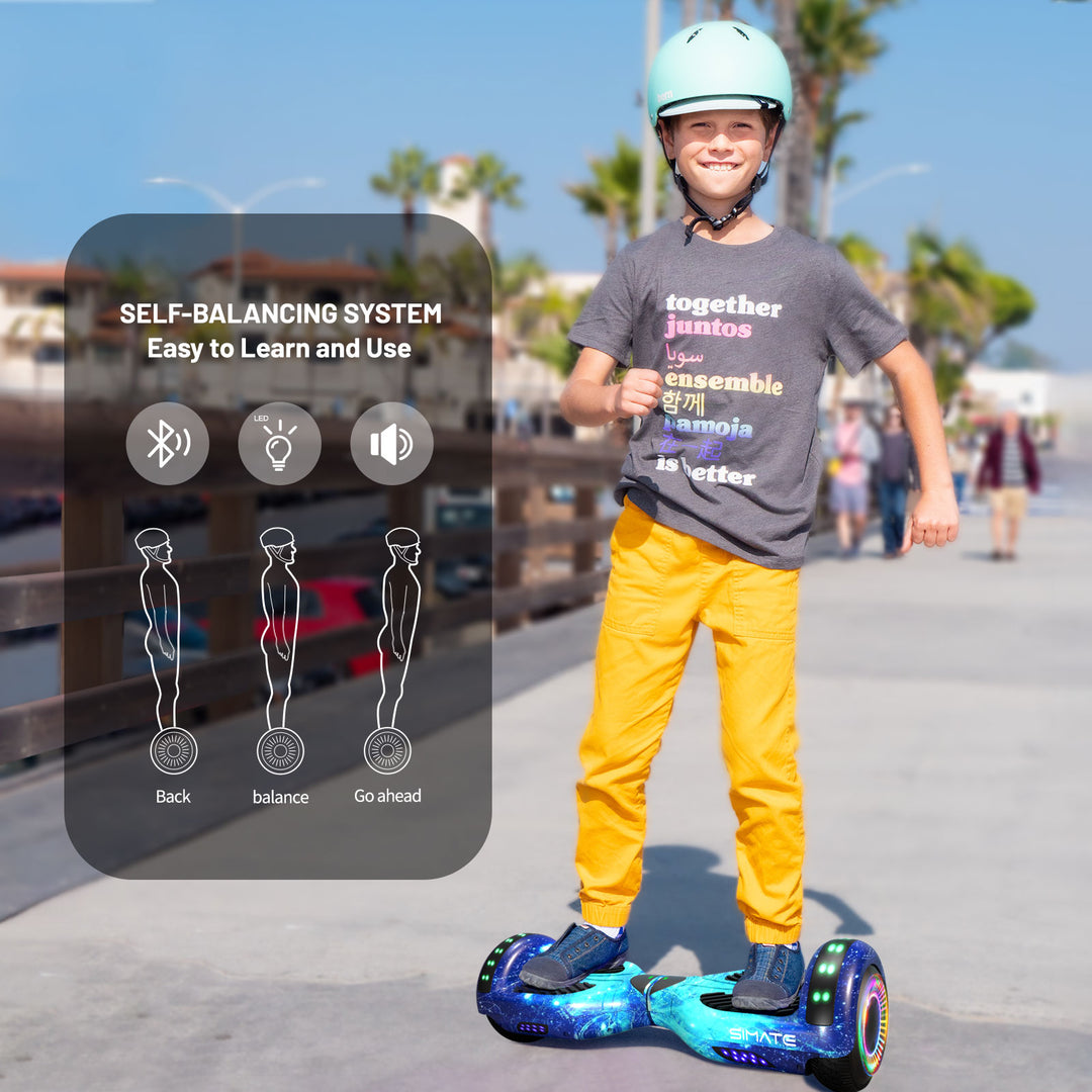 Apato Bluetooth Hoverboard 6.5'' 7.3 Mph | 7.5 Miles Range |   Galaxy Blue for kids