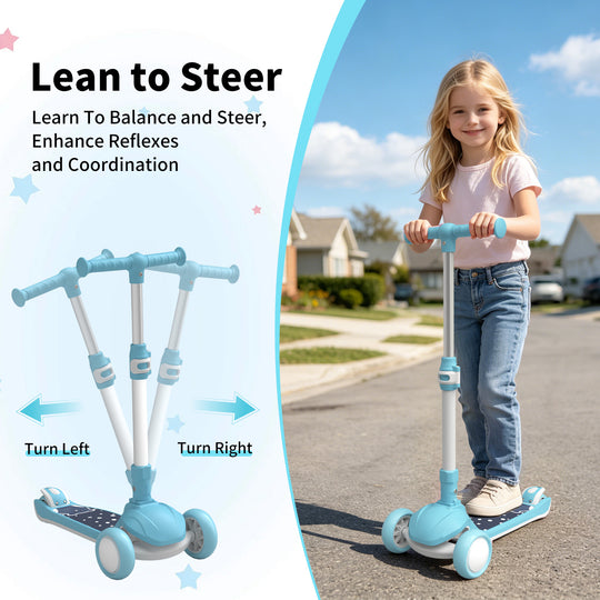 SIMATE Kick Scooter for Kids Ages 2-8, 3 Wheels Scooter for Toddler with LED Light,3 Adjustable Handlebars, Suitable for Boys and Girls ,Blue
