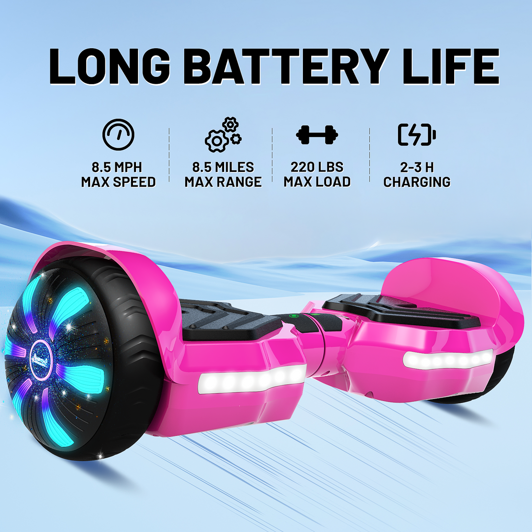 SIMATE Version LED Hoverboard 6.5'' 8.5Mph | 8 Miles Range |  Rose red with Bluetooth