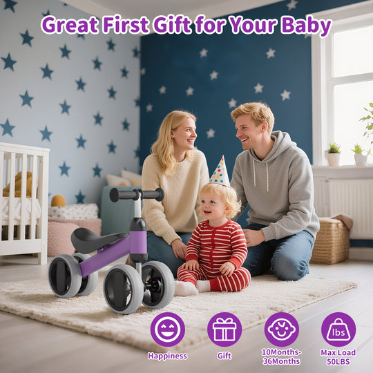 SIMATE Baby Balance Bike for 12-24 Months,Toddler balance Bicycle with 4 Wheels,Indoor & Outdoor Bike Riding Toy, First B-day Gift