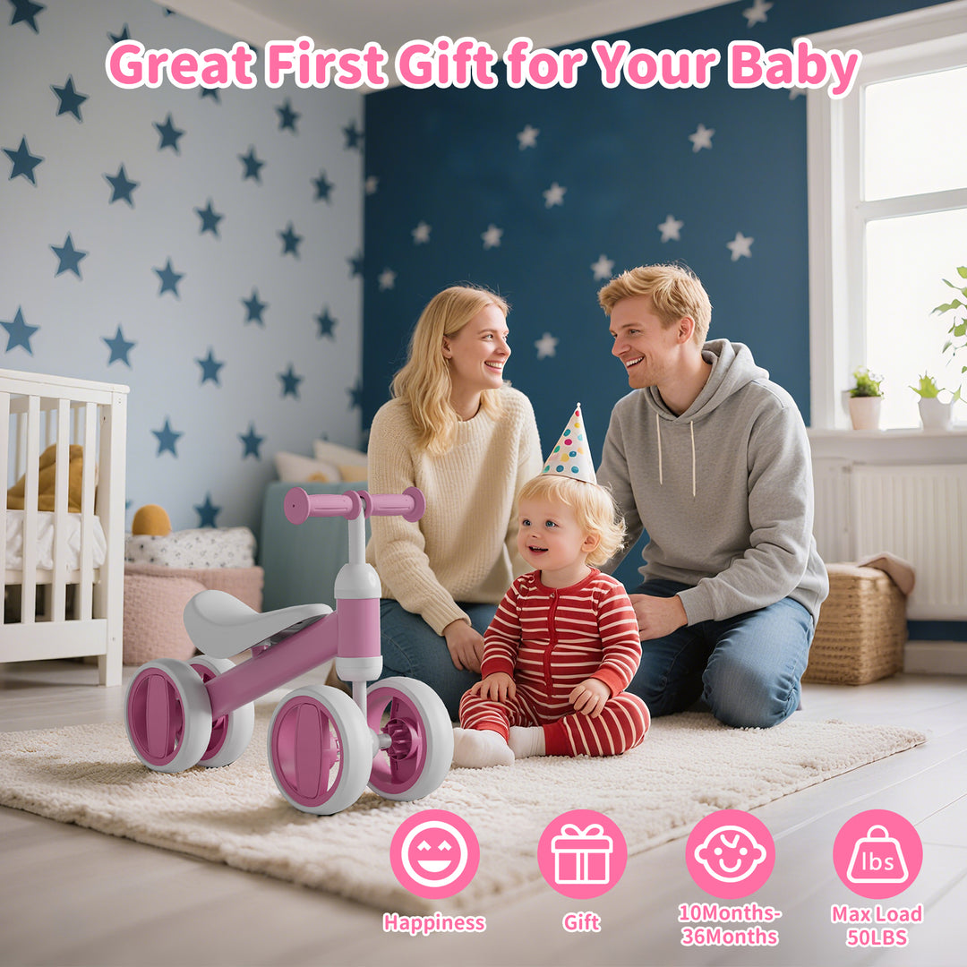 SIMATE Baby Balance Bike for 12-24 Months,Toddler balance Bicycle with 4 Wheels,Indoor & Outdoor Bike Riding Toy, First B-day Gift