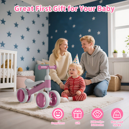 SIMATE Baby Balance Bike for 12-24 Months,Toddler balance Bicycle with 4 Wheels,Indoor & Outdoor Bike Riding Toy, First B-day Gift
