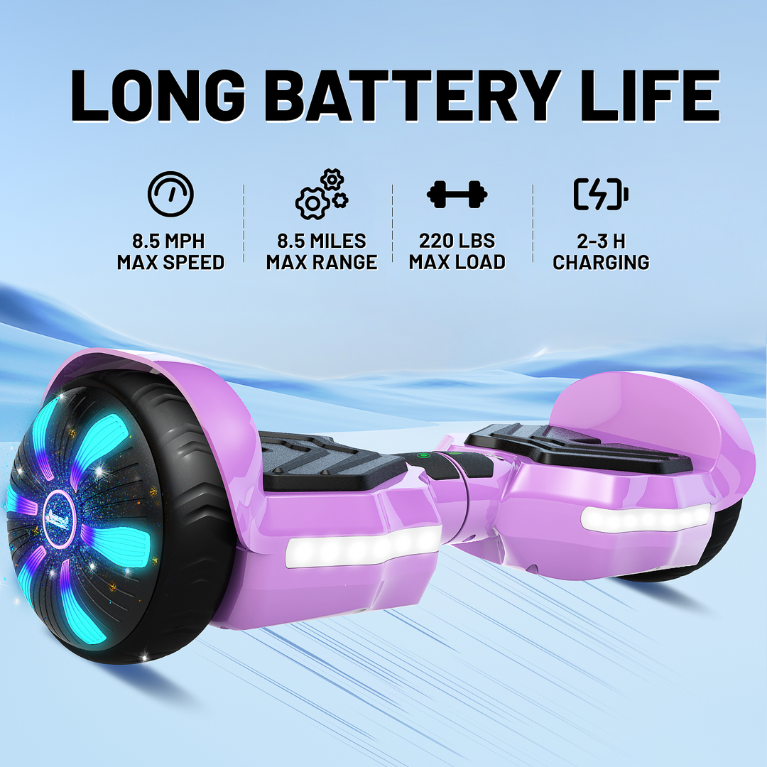 SIMATE Version LED Hoverboard 6.5'' 8.5Mph | 8 Miles Range | Purple with Bluetooth