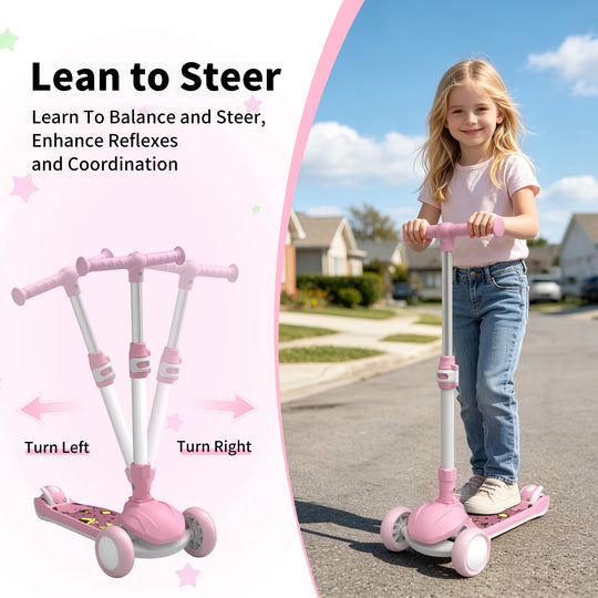 SIMATE Kick Scooter for Kids Ages 2-8, 3 Wheels Scooter for Toddler with LED Light,3 Adjustable Handlebars, Suitable for Boys and Girls ,Pink