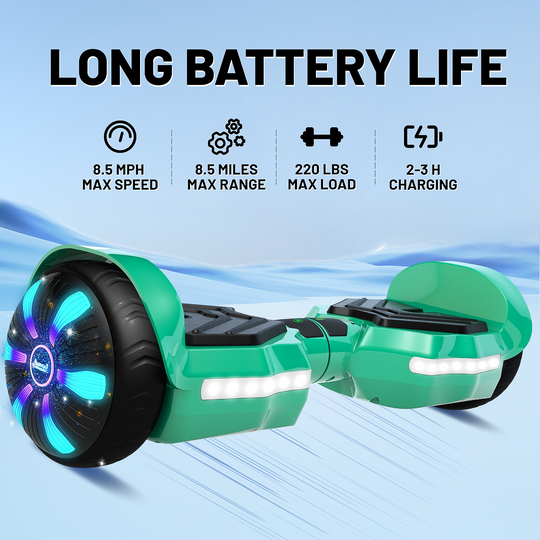 SIMATE Version LED Hoverboard 6.5'' 8.5Mph | 8 Miles Range |  Green with Bluetooth