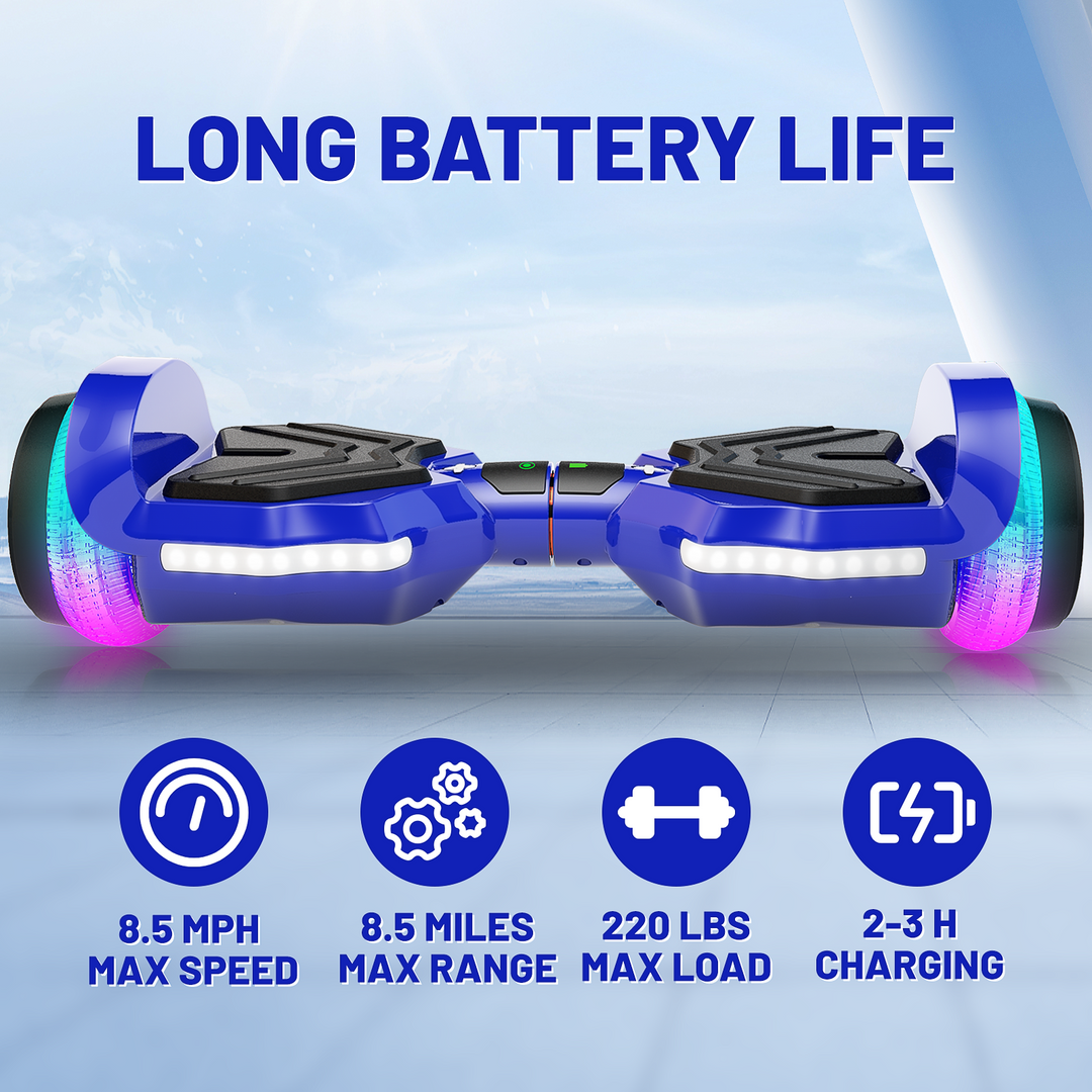 SIMATE Hurricane Tunnel LED Hoverboard 6.5'' 8.5Mph | 8 Miles Range |  Dark Blue with Bluetooth for kids