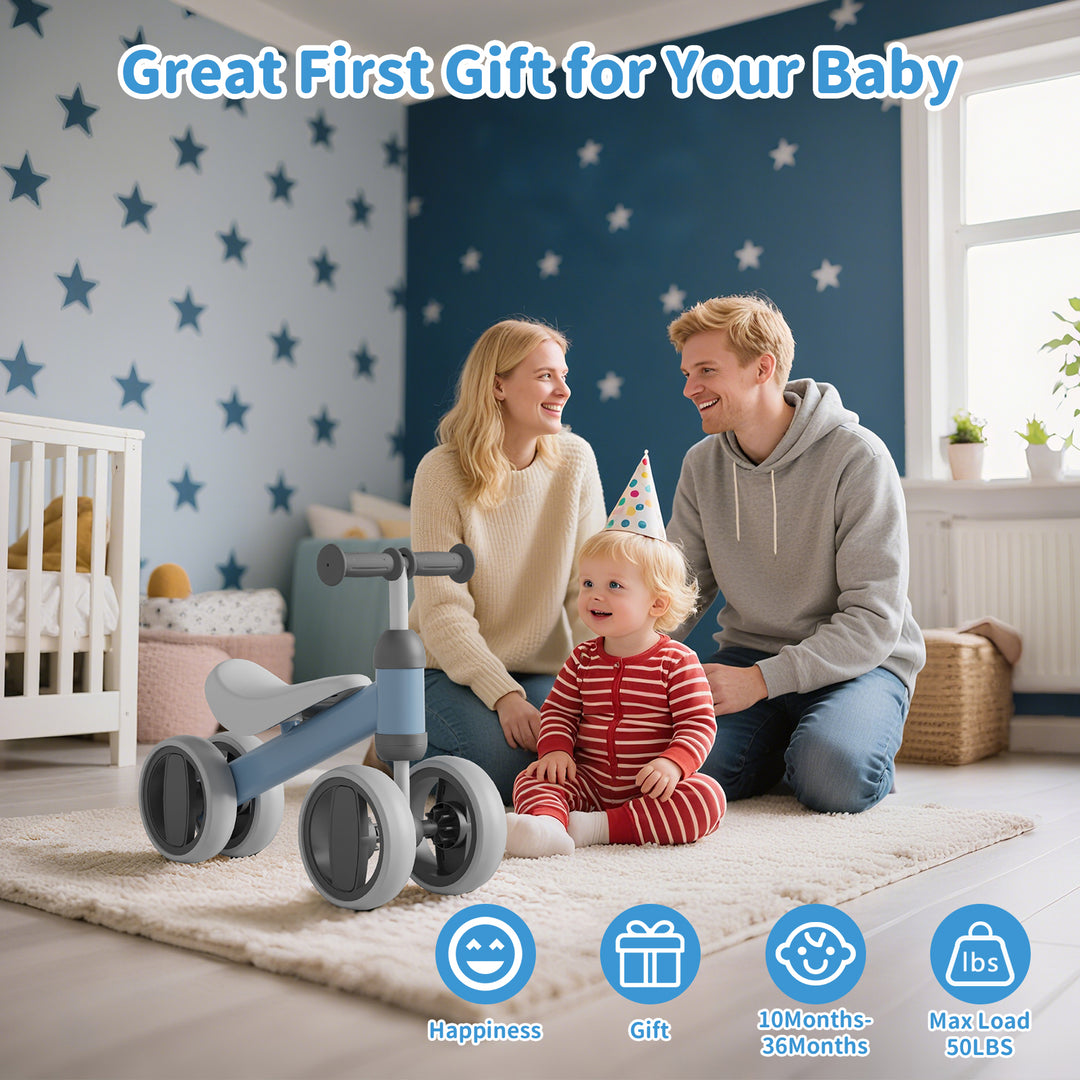 SIMATE Baby Balance Bike for 12-24 Months,Toddler balance Bicycle with 4 Wheels,Indoor & Outdoor Bike Riding Toy, First B-day Gift