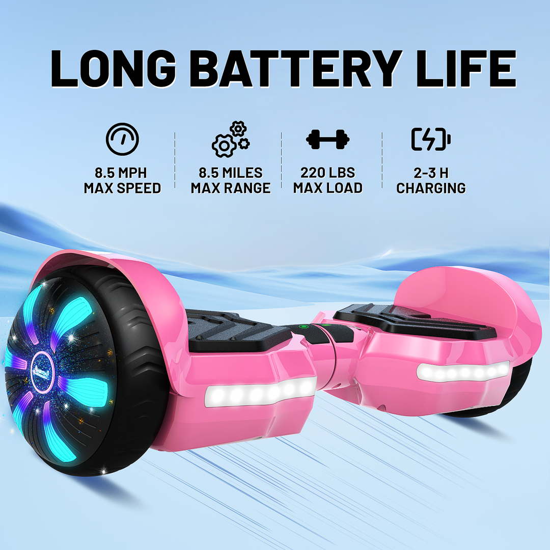 SIMATE Version LED Hoverboard 6.5'' 8.5Mph | 8 Miles Range | Pink with Bluetooth