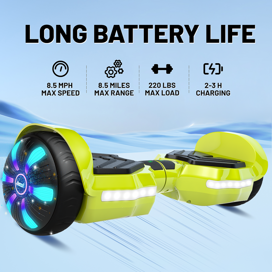 SIMATE Version LED Hoverboard 6.5'' 8.5Mph | 8 Miles Range | Light Green with Bluetooth