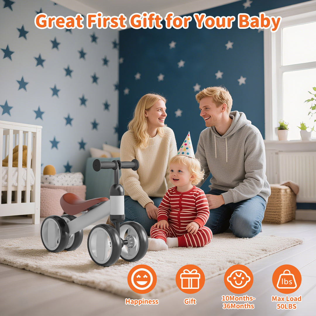 SIMATE Baby Balance Bike for 12-24 Months,Toddler balance Bicycle with 4 Wheels,Indoor & Outdoor Bike Riding Toy, First B-day Gift