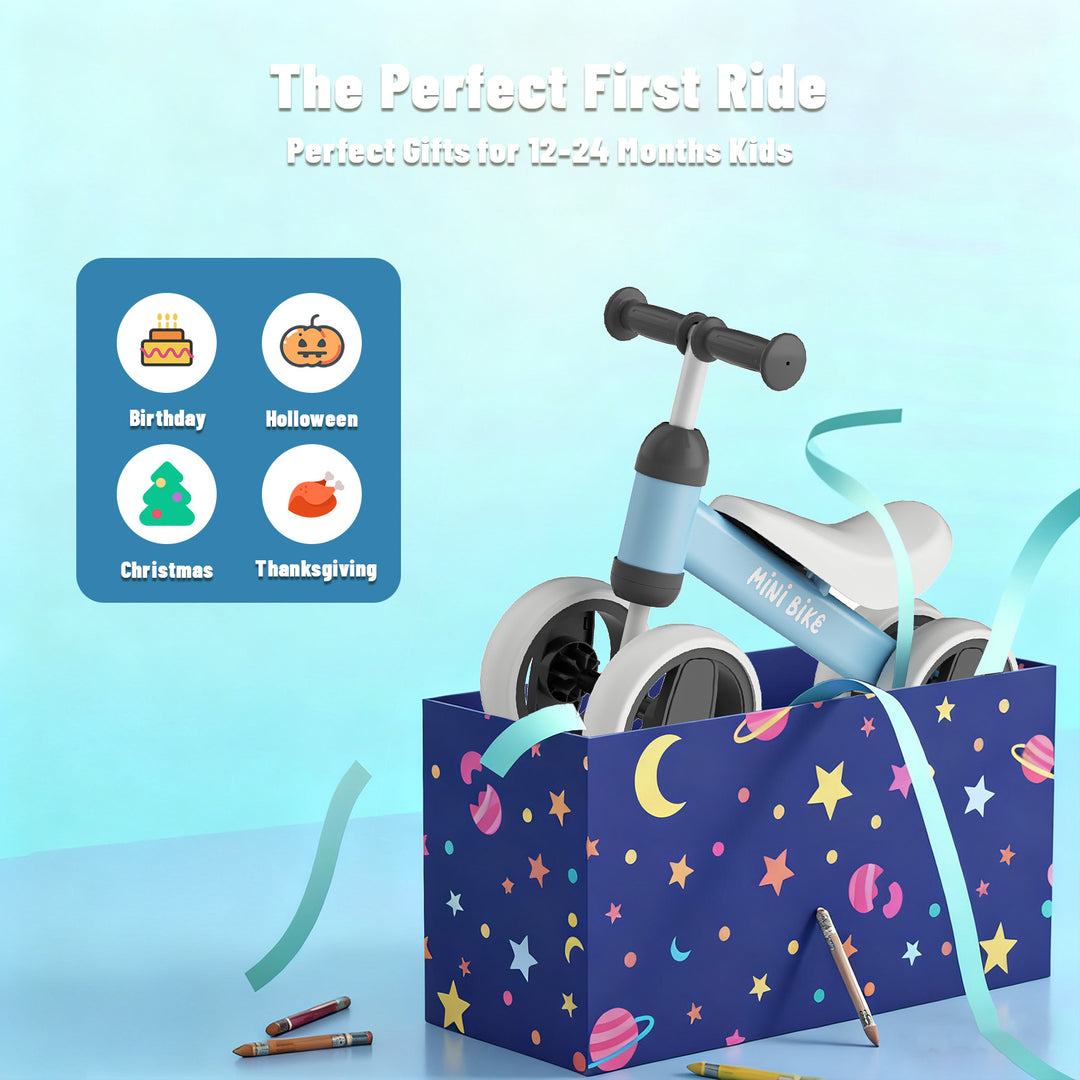 SIMATE Balance Bike Toys for 1 Year Old Boys Girls, 12-24 Month Toddler Ride on Toys, 4 Silent Wheels & Soft Seat, First Birthday Gifts for Baby Girls Boys