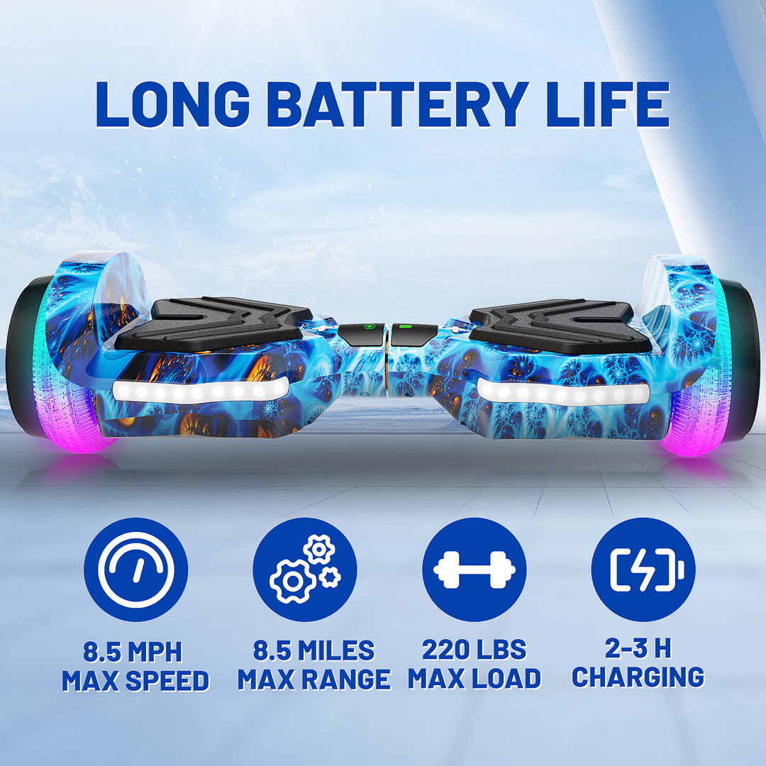 SIMATE Hurricane Tunnel LED Hoverboard 6.5'' 8.5Mph | 8 Miles Range |  Planet with Bluetooth for kids