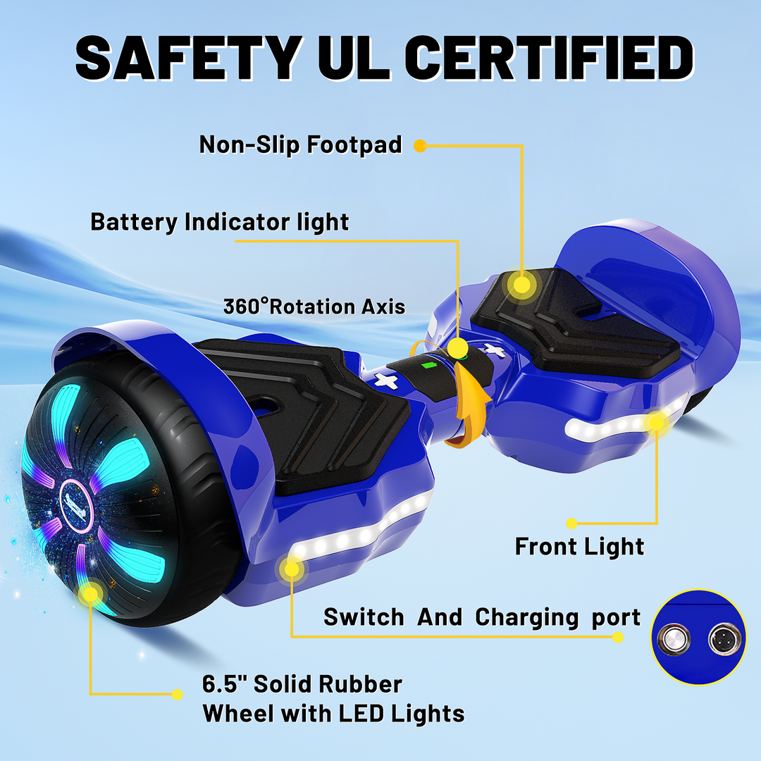 SIMATE Version LED Hoverboard 6.5'' 8.5Mph | 8 Miles Range |  Dark Blue with Bluetooth