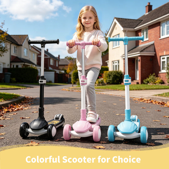 SIMATE Kids Kick Scooter Ages 3-12, 3 Wheel Scooter with Light Up Wheels & 3 Adjustable Handlebars, Boys and Girls Gift,Blackys and Girls Gift,Pink