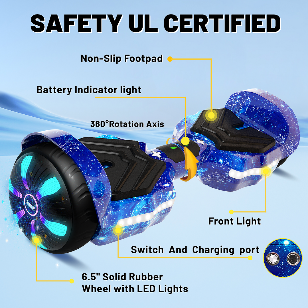SIMATE Version LED Hoverboard 6.5'' 8.5Mph | 8 Miles Range |  Galaxy Blue with Bluetooth