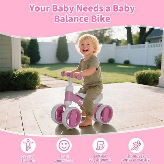 SIMATE Baby Balance Bike for 12-24 Months,Toddler balance Bicycle with 4 Wheels,Indoor & Outdoor Bike Riding Toy, First B-day Gift