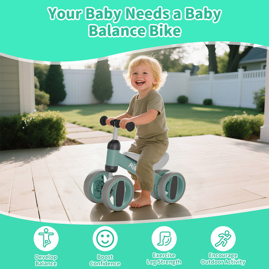 SIMATE Baby Balance Bike for 12-24 Months,Toddler balance Bicycle with 4 Wheels,Indoor & Outdoor Bike Riding Toy, First B-day Gift