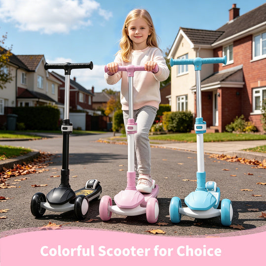 SIMATE Kick Scooter for Kids Ages 2-8, 3 Wheels Scooter for Toddler with LED Light,3 Adjustable Handlebars, Suitable for Boys and Girls ,Pink