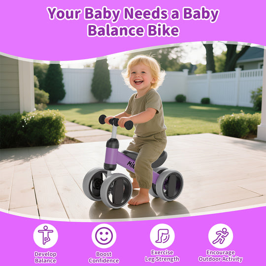 SIMATE Baby Balance Bike for 12-24 Months,Toddler balance Bicycle with 4 Wheels,Indoor & Outdoor Bike Riding Toy, First B-day Gift