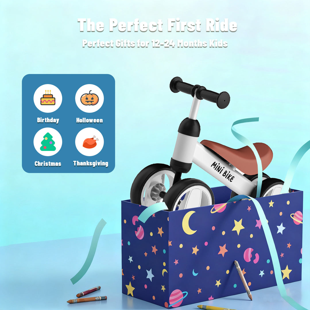 SIMATE Balance Bike Toys for 1 Year Old Boys Girls, 12-24 Month Toddler Ride on Toys, 4 Silent Wheels & Soft Seat, First Birthday Gifts for Baby Girls Boys