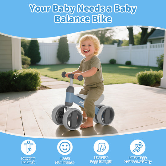 SIMATE Baby Balance Bike for 12-24 Months,Toddler balance Bicycle with 4 Wheels,Indoor & Outdoor Bike Riding Toy, First B-day Gift