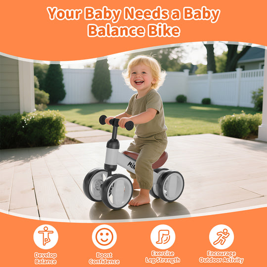 SIMATE Baby Balance Bike for 12-24 Months,Toddler balance Bicycle with 4 Wheels,Indoor & Outdoor Bike Riding Toy, First B-day Gift