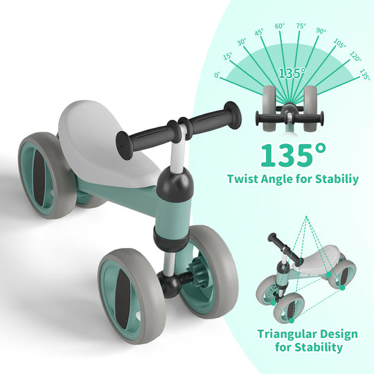 SIMATE Baby Balance Bike for 12-24 Months,Toddler balance Bicycle with 4 Wheels,Indoor & Outdoor Bike Riding Toy, First B-day Gift