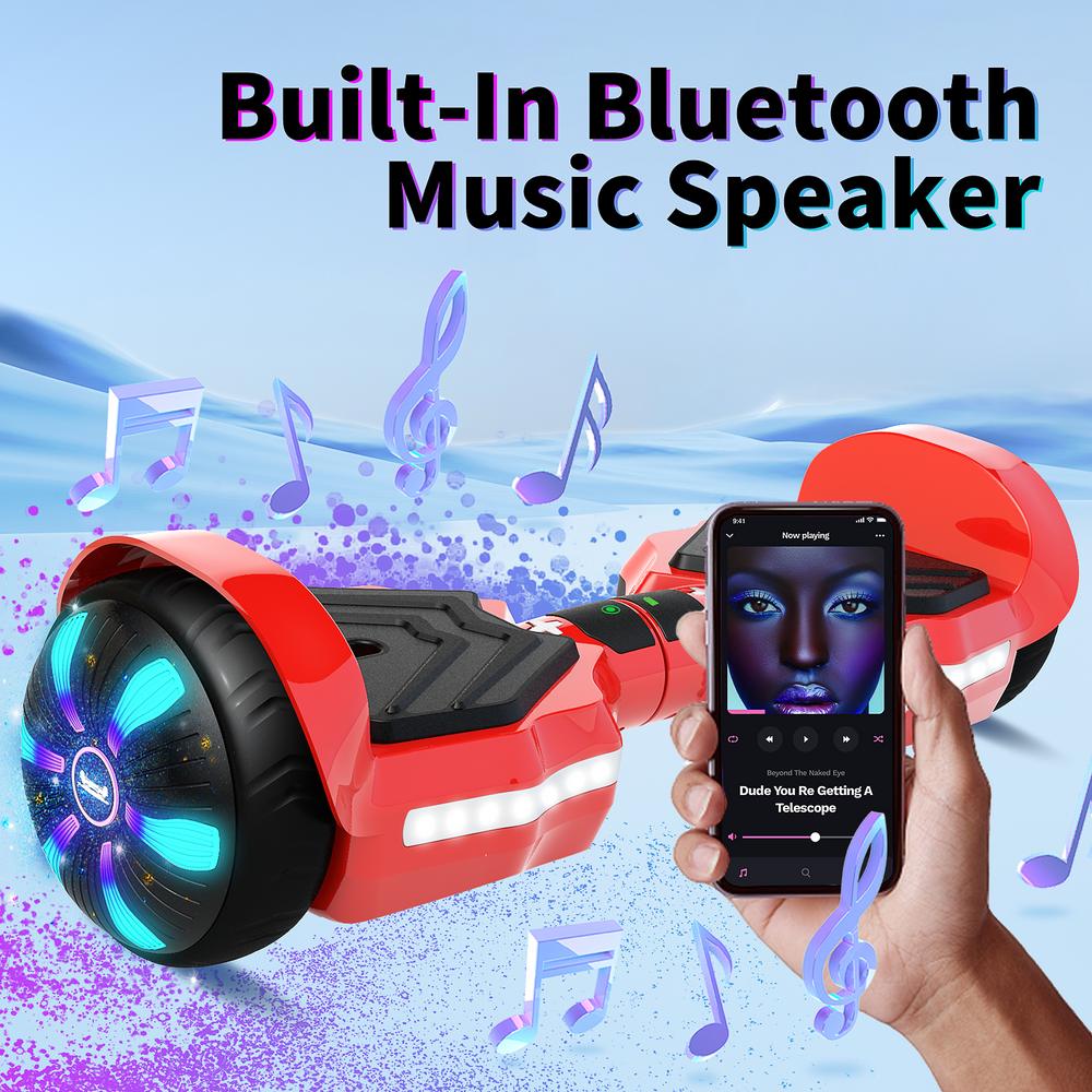 SIMATE Version LED Hoverboard 6.5'' 8.5Mph | 8 Miles Range |  Red with Bluetooth